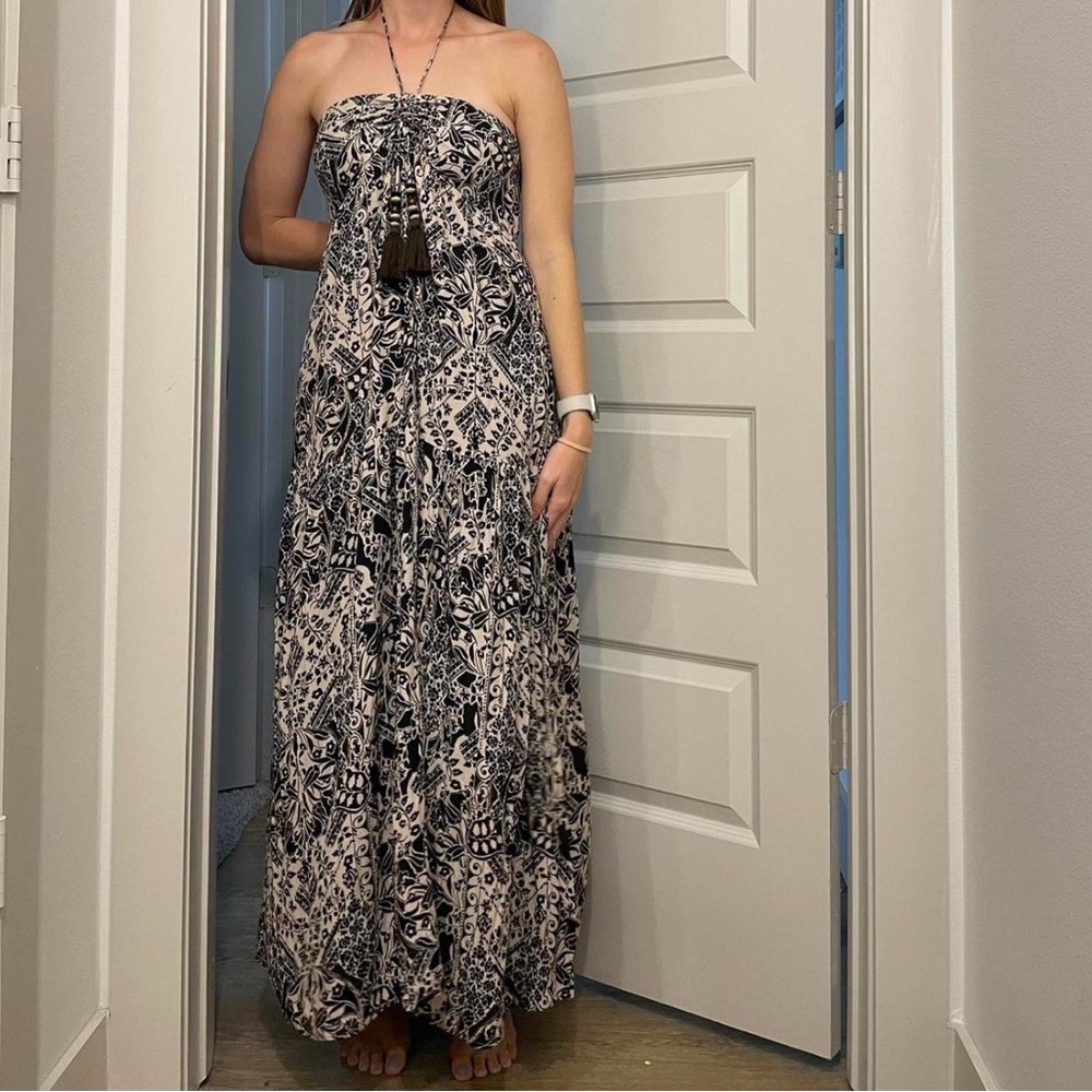 Vici Strapless Black and White Floral Dress